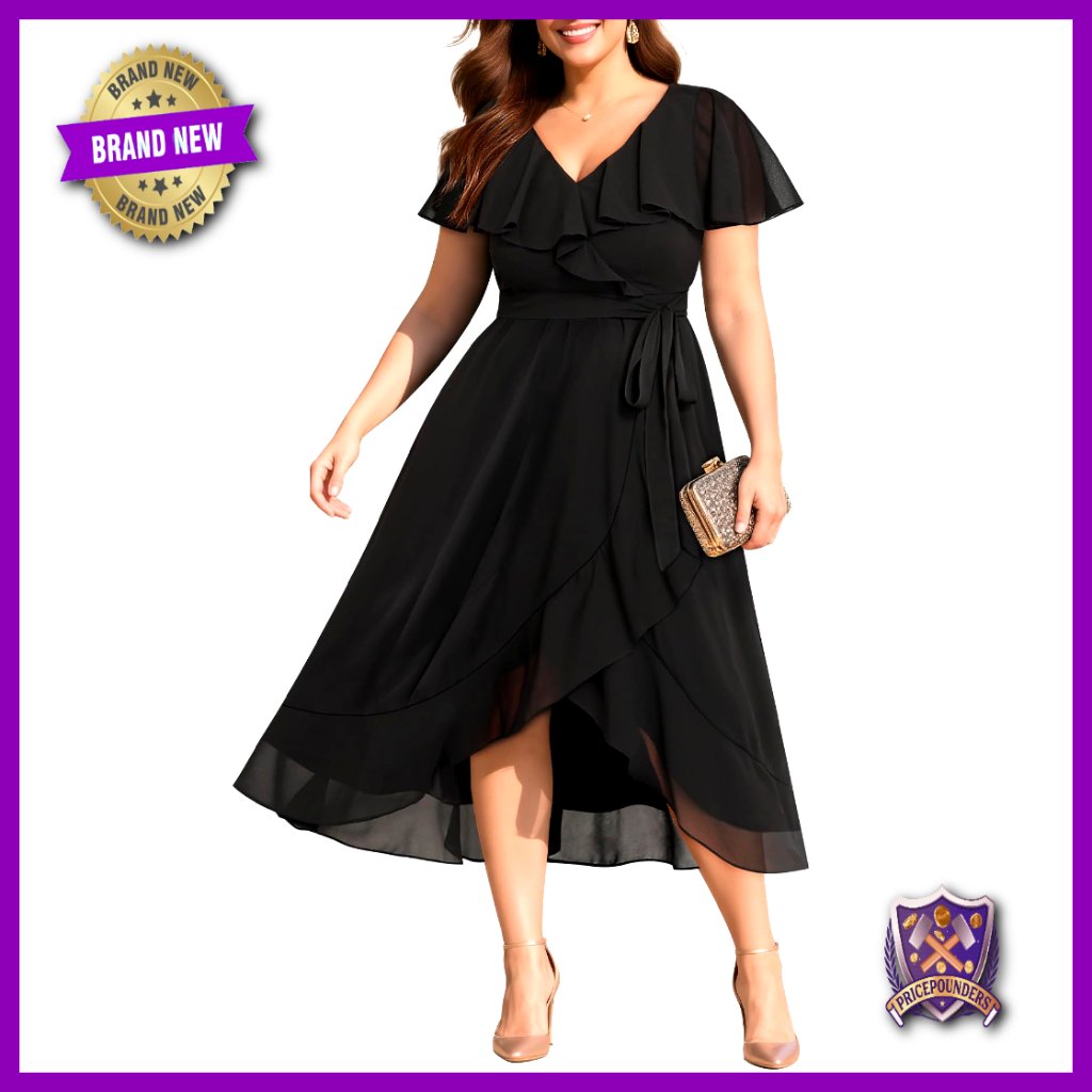 Plus Size Chiffon High Low Ruffle Formal Dress Wedding Guest Cocktail